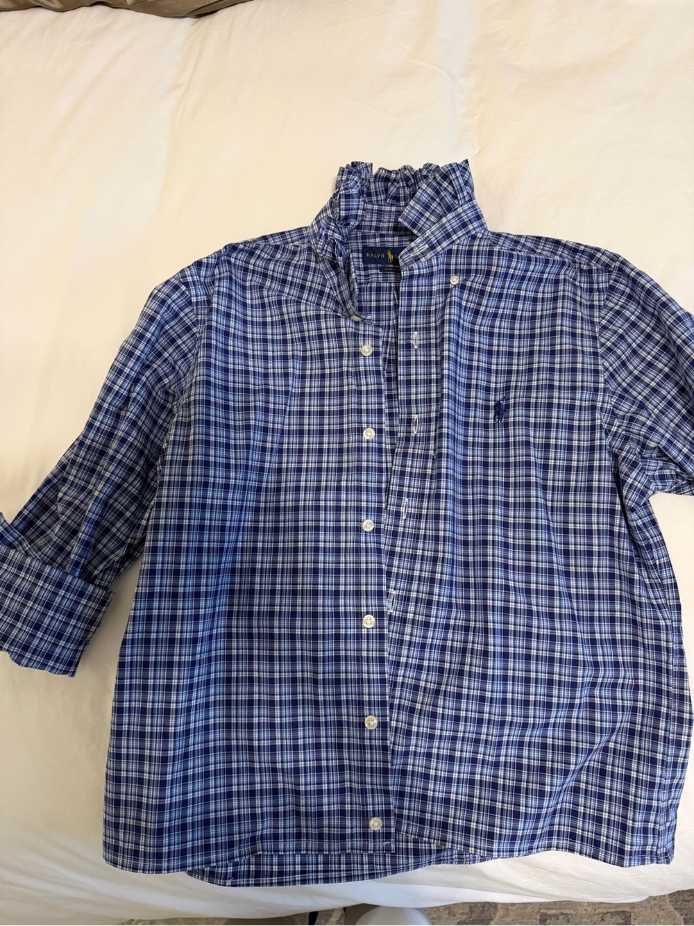 Ralph Lauren Upcycled Ruffle neck button down - Picture 3 of 6